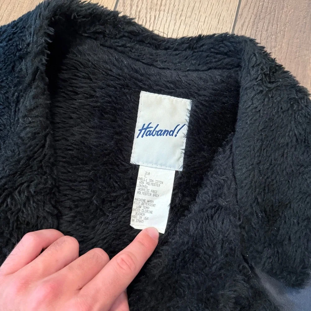 Vtg 70s Haband Faux Fur Lined Car Coat Mens Large Gray Winter Stadium Jacket Tee